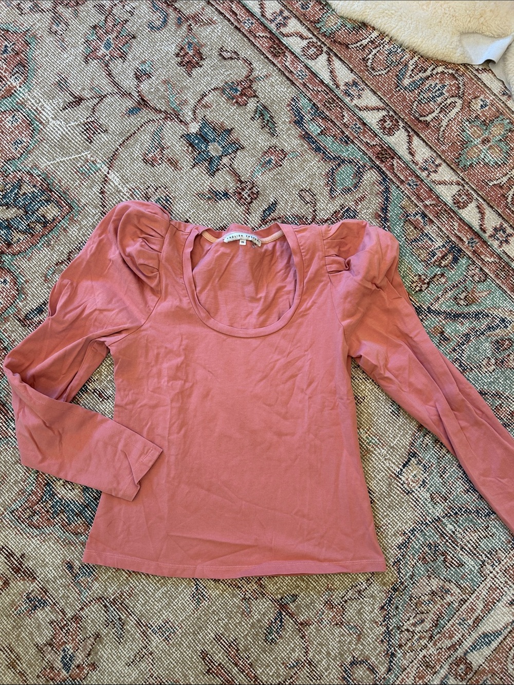 English Factory Dusty Rose Puff-Sleeve Scoop Neck Top 100% cotton